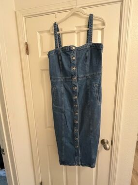 Ann Taylor Denim Button-Front Strap Dress - Blue